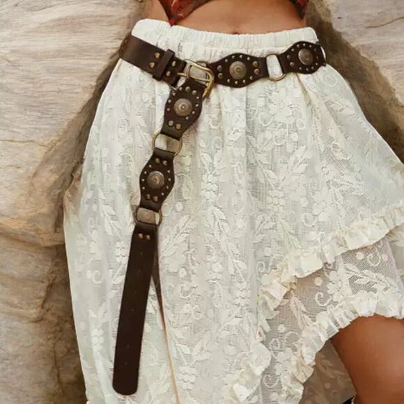 Brown Studded Medallion Brass Link Fashion Belt - NEW - Picture 1 of 4